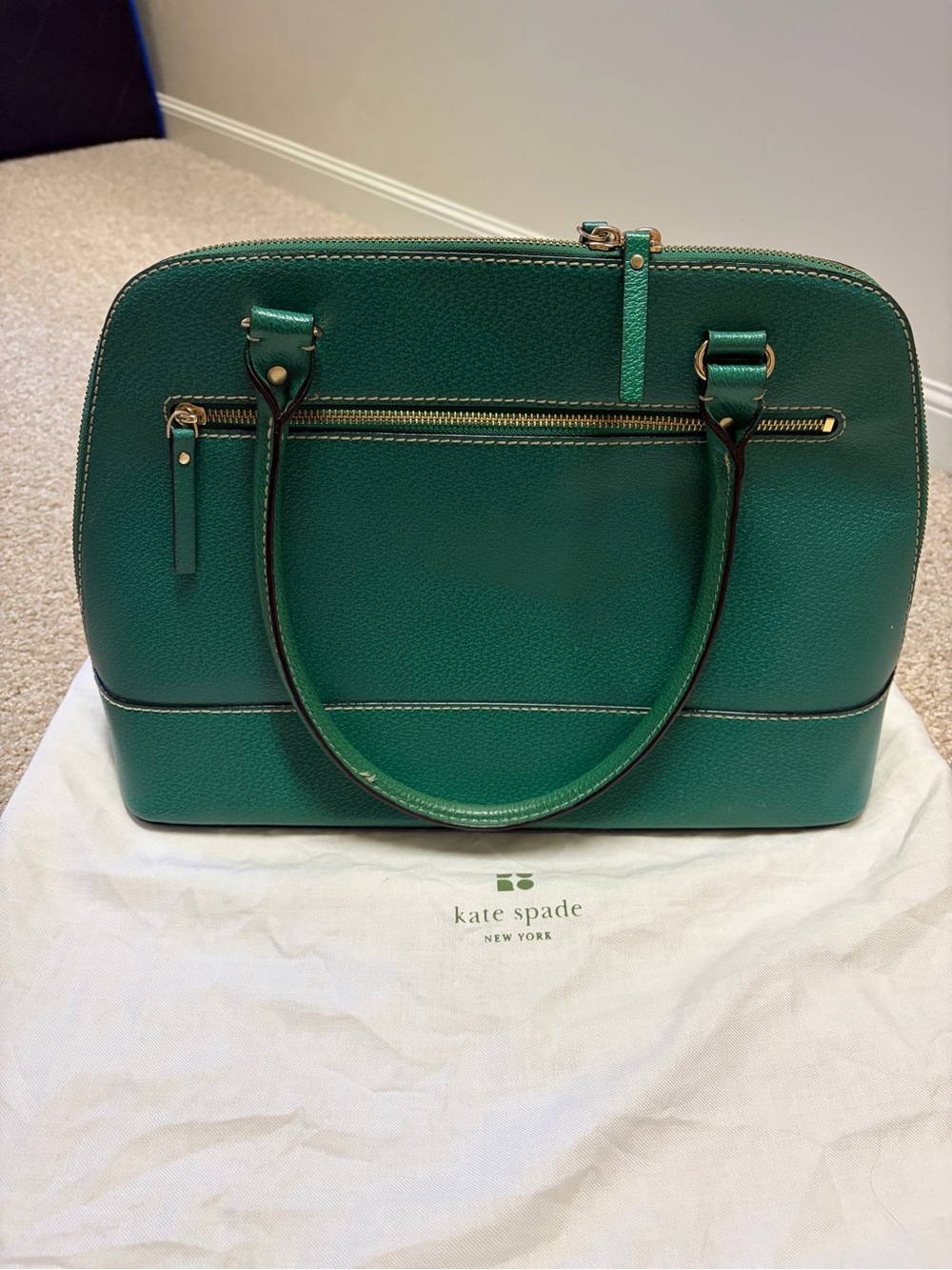 kate spade green leather dome satchel with gold hardware - Picture 2 of 7